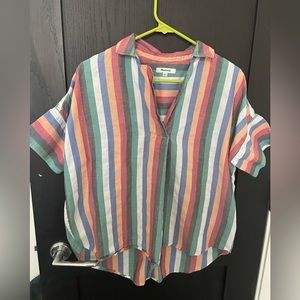 Madewell Courier Button Back Shirt Rainbow Stripe